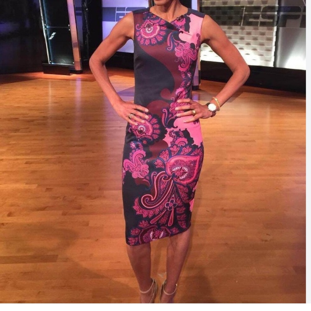 Ted Baker Pink and Black Paisley Midi Dress